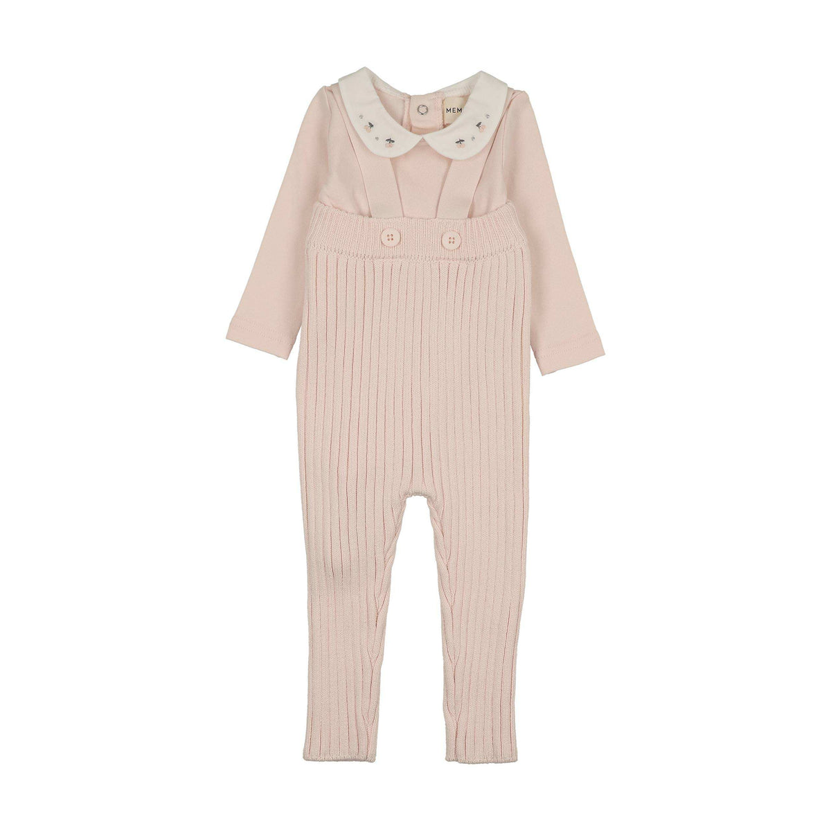 Mema Knits KNIT OVERALL +EMBROIDERED COLLAR ONESIE SET