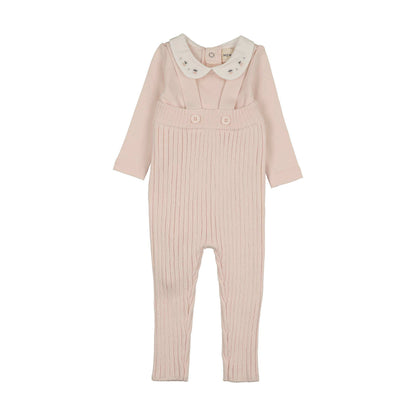 Mema Knits KNIT OVERALL +EMBROIDERED COLLAR ONESIE SET