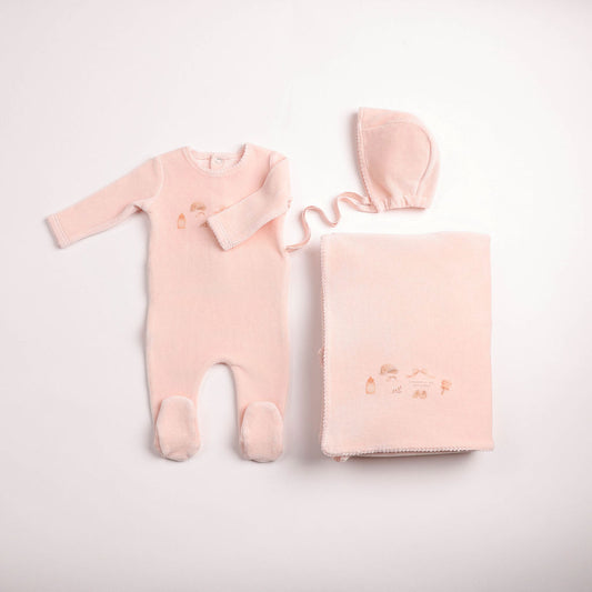 Bee & Dee All Things Baby Velour Footie/Beanie - Full Set