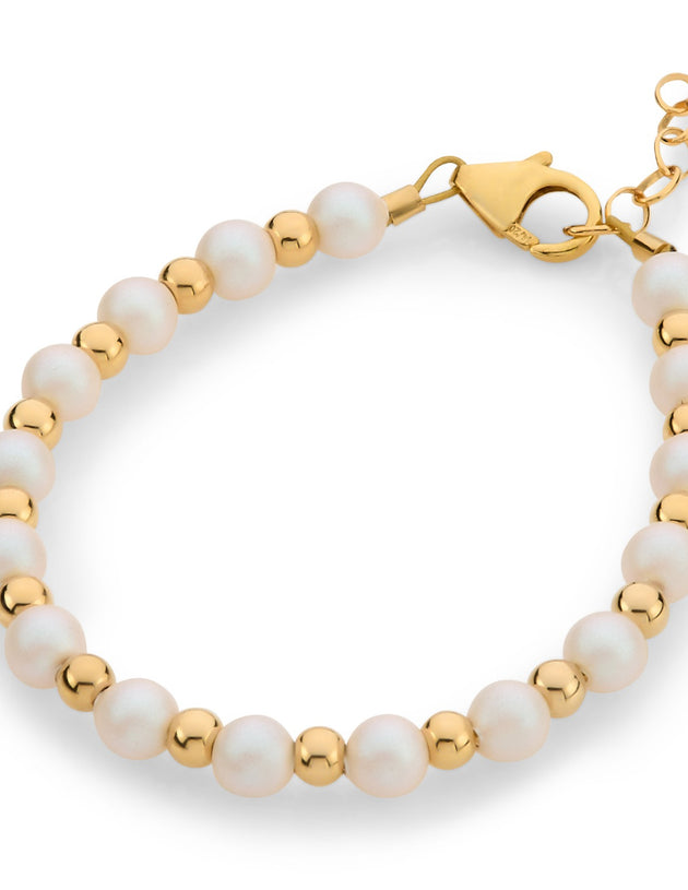 Crystal Dream - crystal dream: white pearl and gold bead bracelet