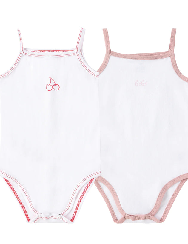 Petit Clair - Baby Spaghetti Strap Bodysuit White With Detail