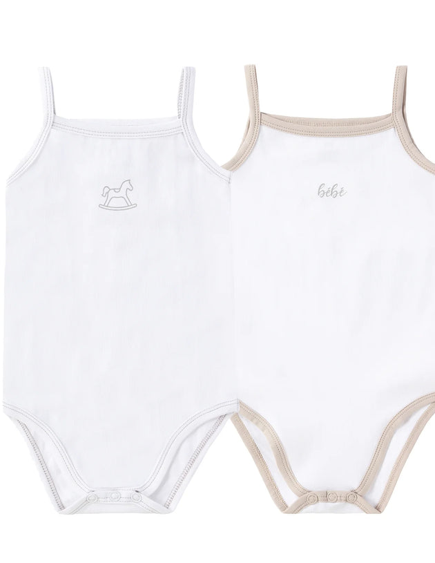 Petit Clair - Baby Spaghetti Strap Bodysuit White With Detail