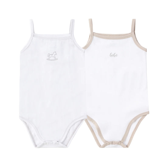 Petit Clair - Baby Spaghetti Strap Bodysuit White With Detail