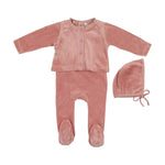 Bonjoy Baby - Velour Stretchie Embossed Cardigan & Beanie