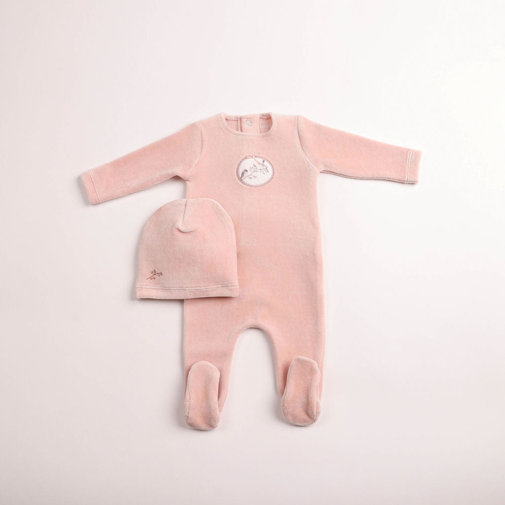Bee & Dee Birdie Branch Velour Footed Beanie