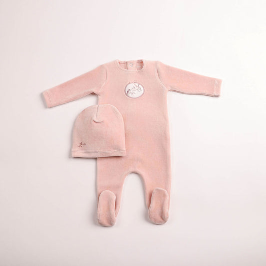 Bee & Dee Birdie Branch Velour Footed Beanie