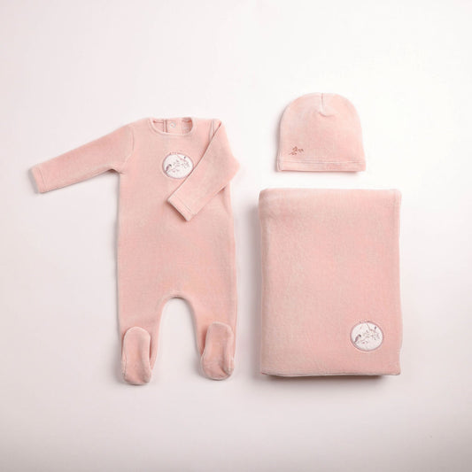 Bee & Dee Birdie Branch Velour Footed Beanie - Full Set