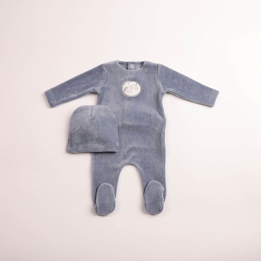 Bee & Dee Birdie Branch Velour Footed Beanie