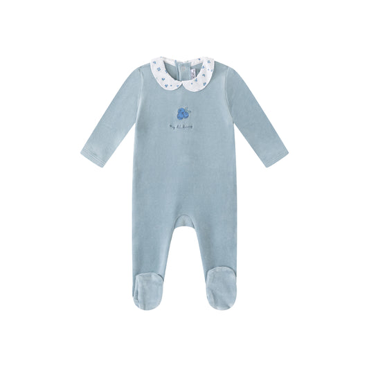Mini Label Floral Collared Velour Footie