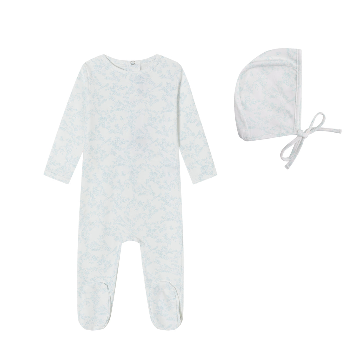 Mini Label Toile Butterfly/Bird Footie and Bonnet