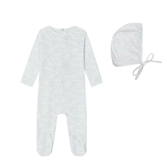 Mini Label Toile Butterfly/Bird Footie and Bonnet