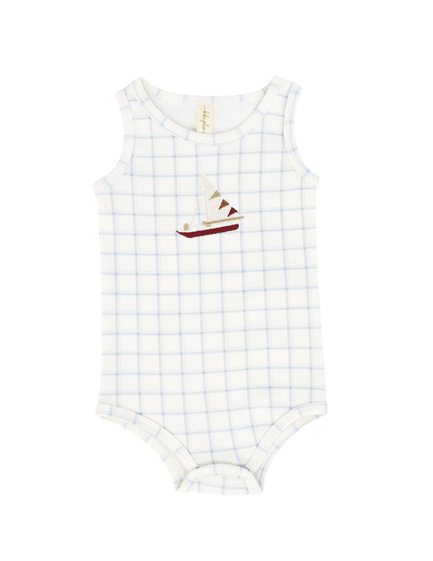 Checked Ribbed Sailboat Romper