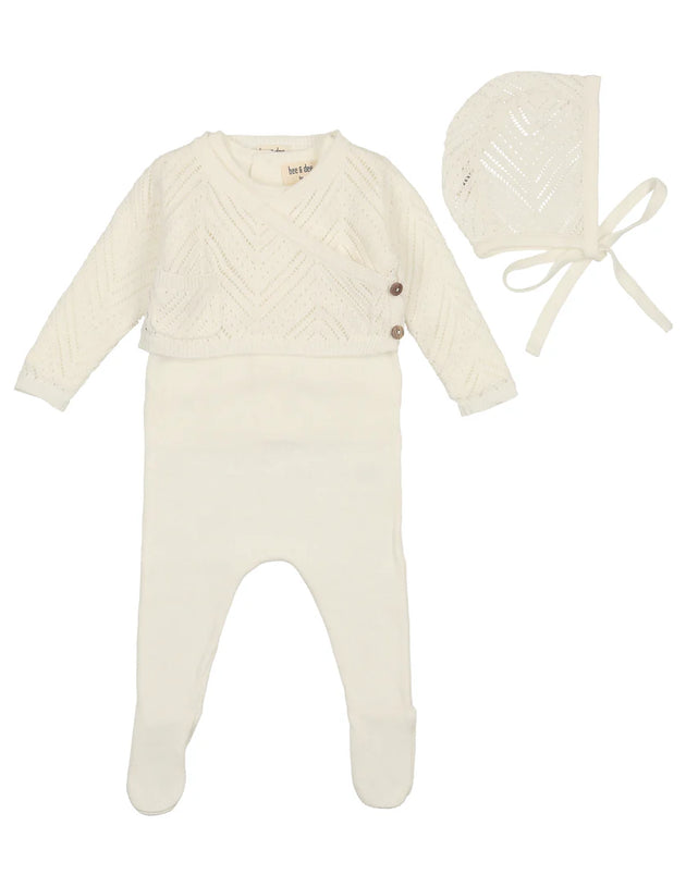 Bee & Dee - Crochet Sweater Knit Footie + Bonnet