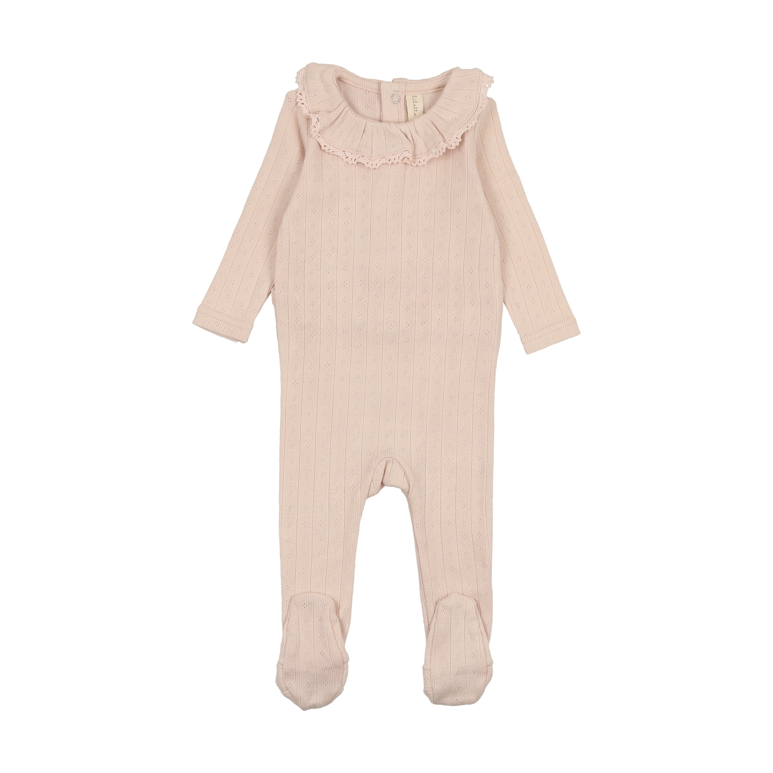 Lil Legs - Fine Pointelle Ruffle Collar Footie