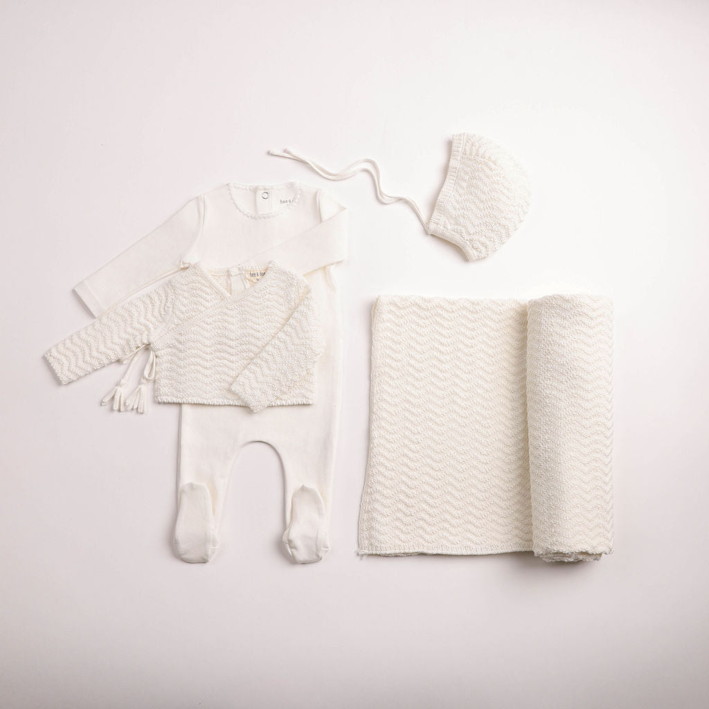 Bee & Dee Herringbone Cardigan Footie - Full Set