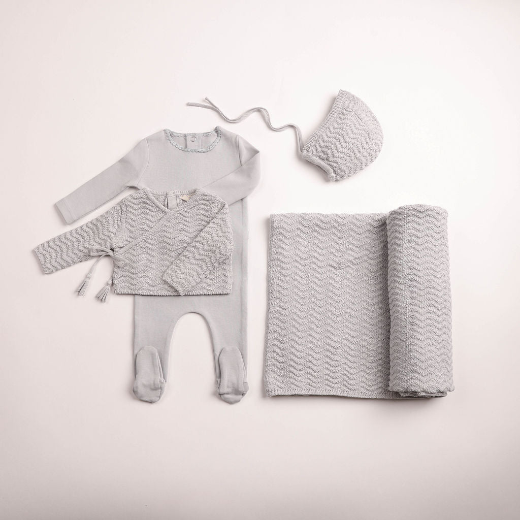 Bee & Dee Herringbone Cardigan Footie - Full Set