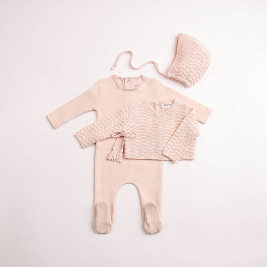 Bee & Dee Herringbone Cardigan Footie
