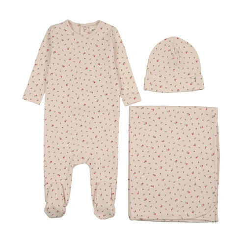 Mema Knits FLORAL PRINT SNAP BACK FOOTIE THREE PIECE SET