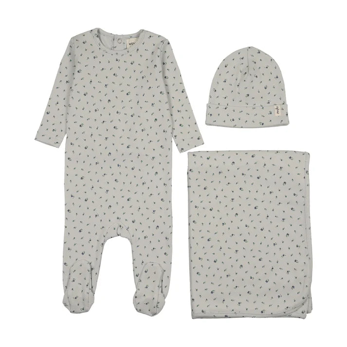 Mema Knits FLORAL PRINT SNAP BACK FOOTIE THREE PIECE SET