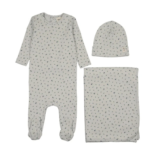 Mema Knits FLORAL PRINT SNAP BACK FOOTIE THREE PIECE SET