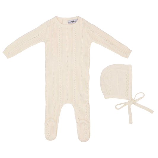 Pointelle Knit Footie and Hat