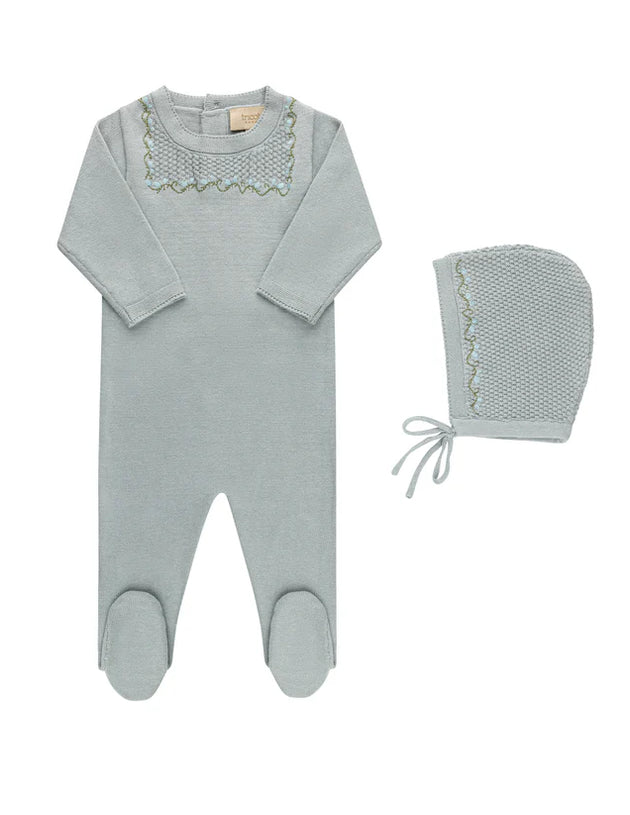 Tricot Bebe - Knit Embroidered | Footie + Bonnet