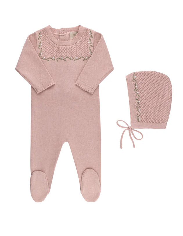 Tricot Bebe - Knit Embroidered | Footie + Bonnet