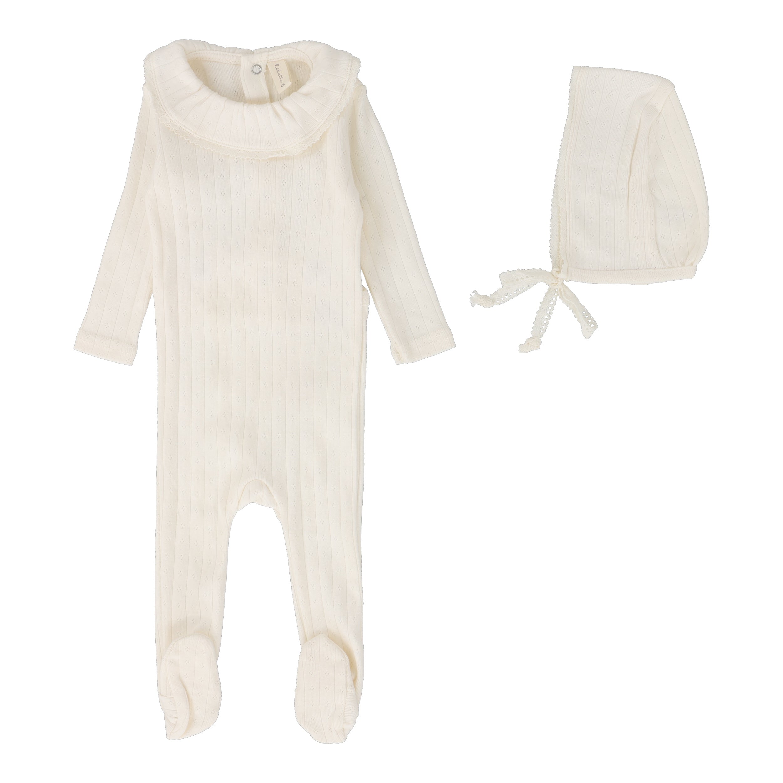 Lil Legs - Fine Pointelle Ruffle Collar Footie Set