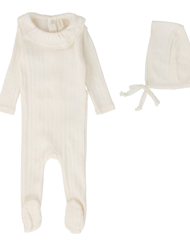 Lil Legs - Fine Pointelle Ruffle Collar Footie Set