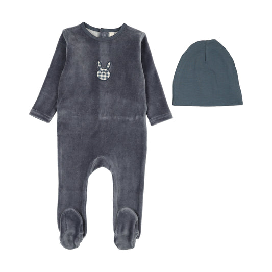 Lil Legs VELOUR GINGHAM BUNNY FOOTIE SET