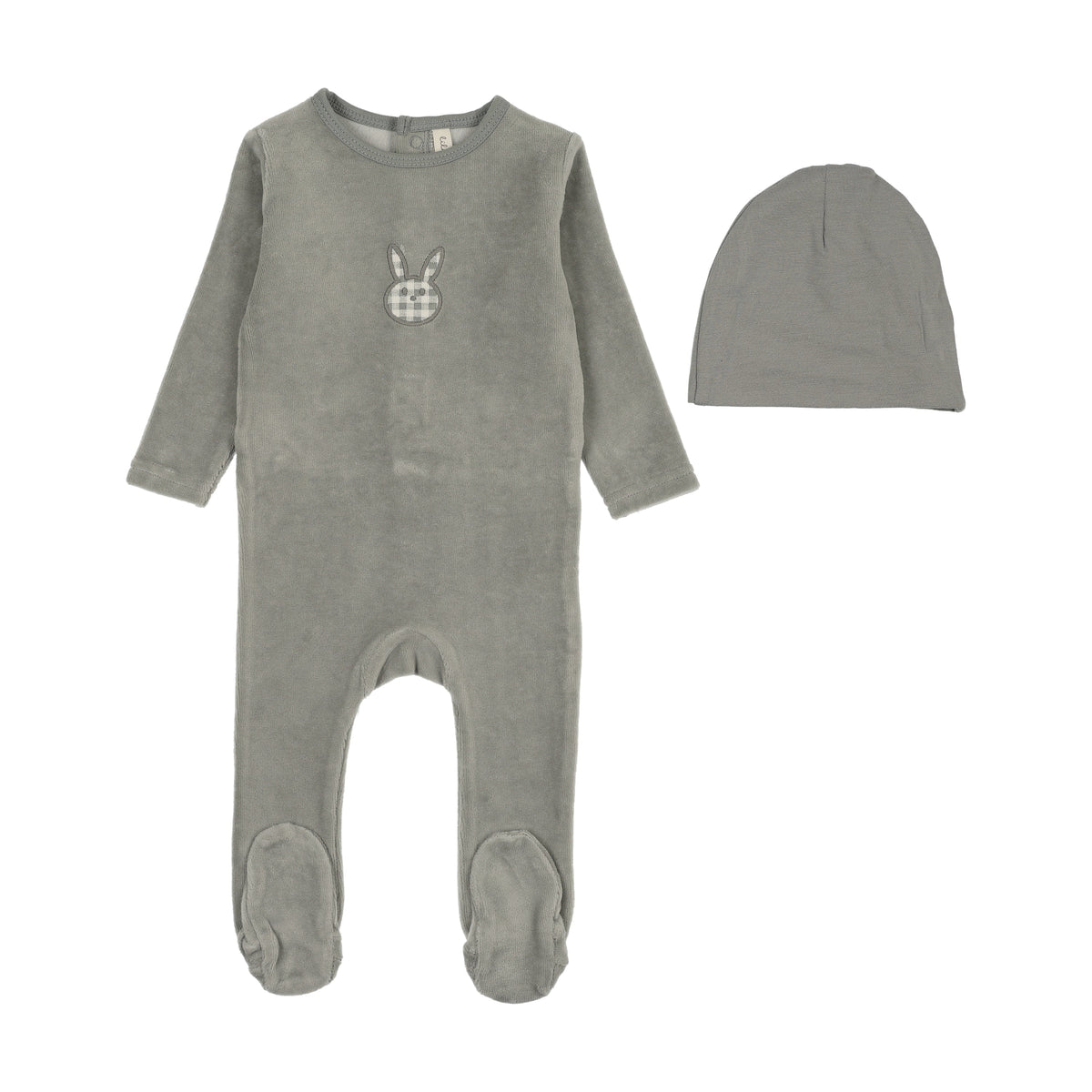 Lil Legs VELOUR GINGHAM BUNNY FOOTIE SET