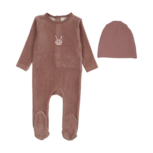 Lil Legs VELOUR GINGHAM BUNNY FOOTIE SET