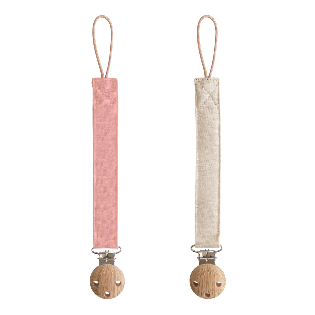 Mushie Linen Pacifier Clip - 2 Pack