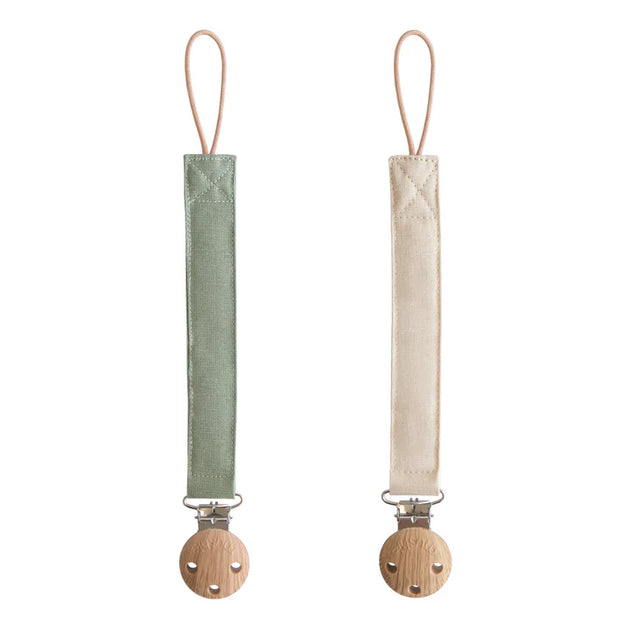 Mushie - Linen Pacifier Clip - 2 Pack