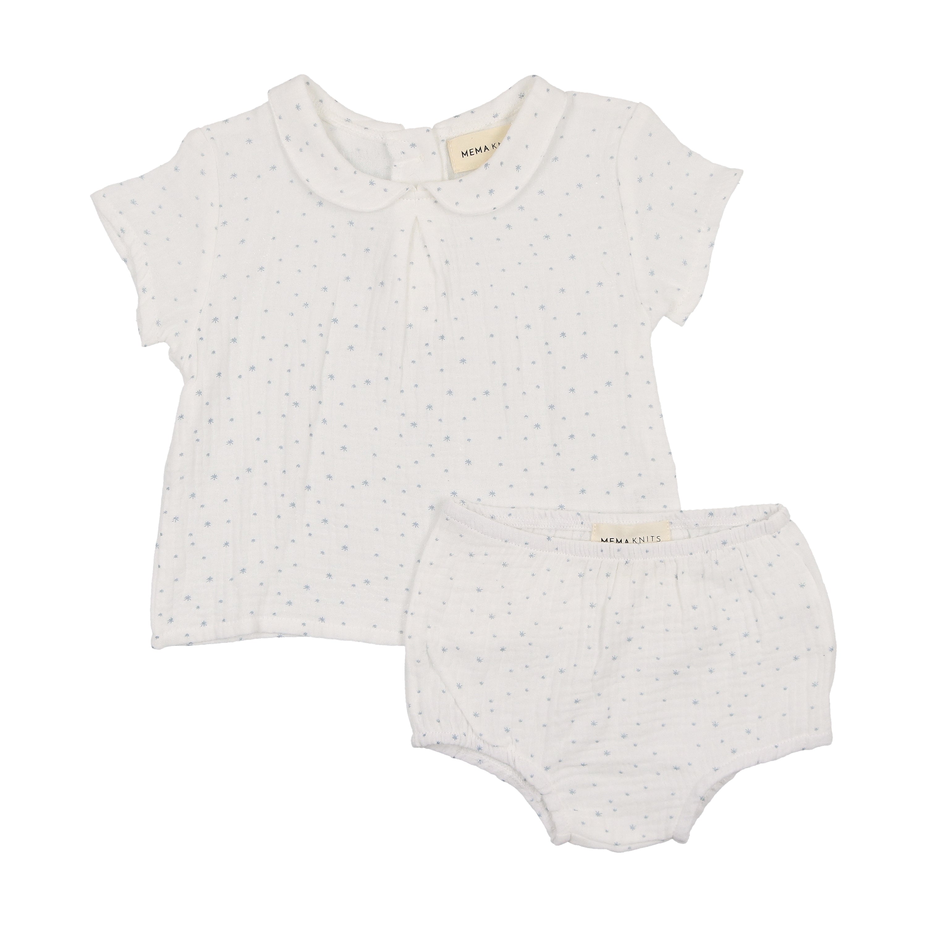 Mema Knits - Gauze Peter Pan Collared Shirt + Bloomer