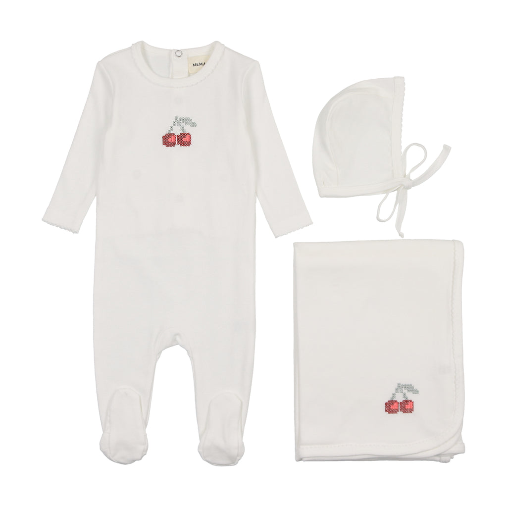 Mema Knits - Embroidered Cherry Three Piece Set