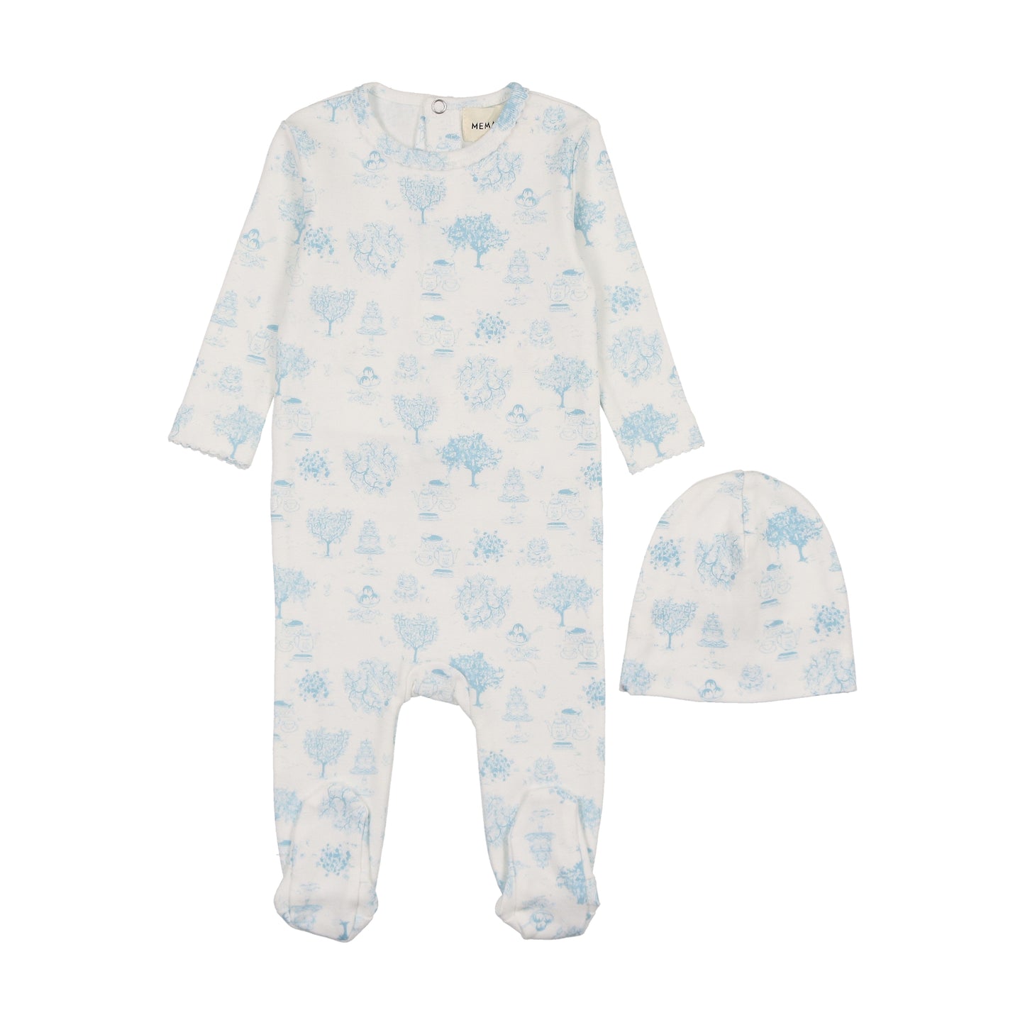 Mema Knits - Toile Print Footie + Beanie