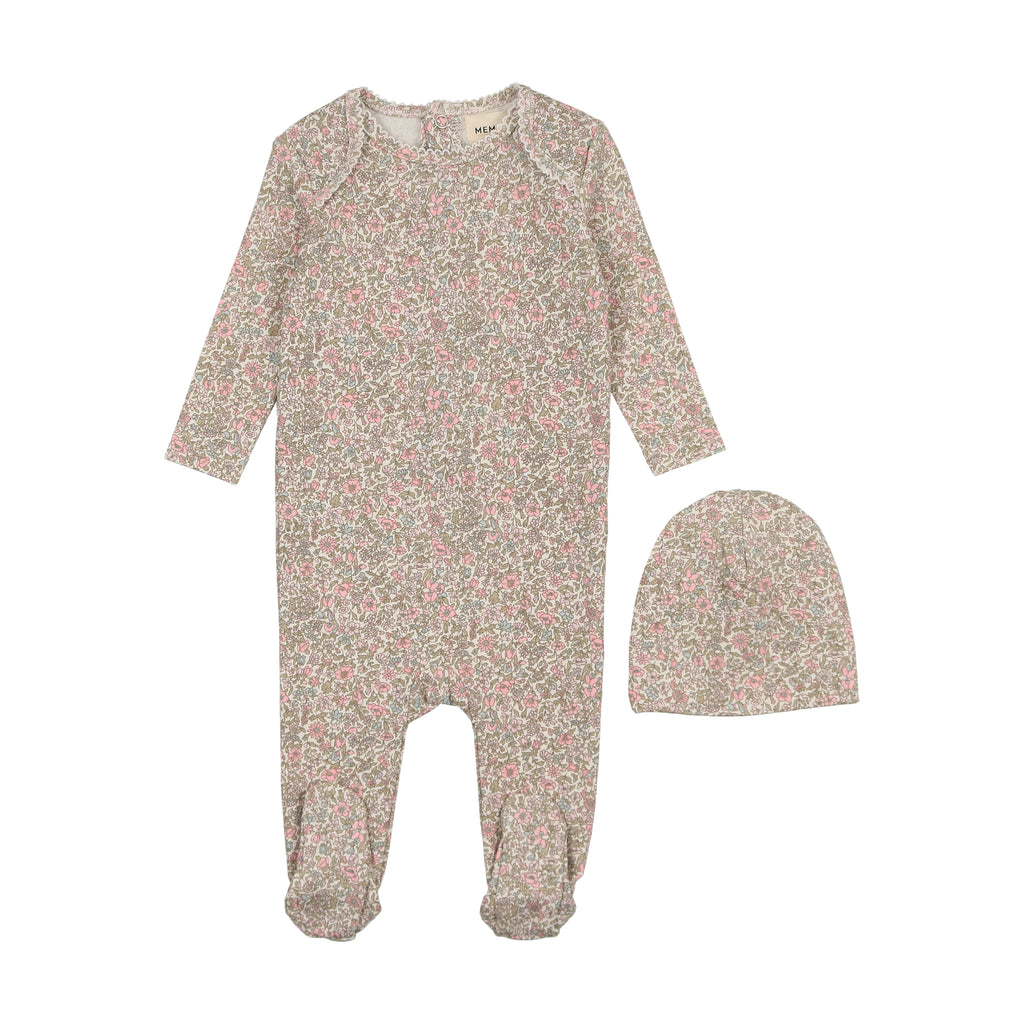 Mema Knits - Floral Liberty Print Footie + Beanie