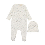 Mema Knits - Polka Dot Floral Print Footie + Beanie