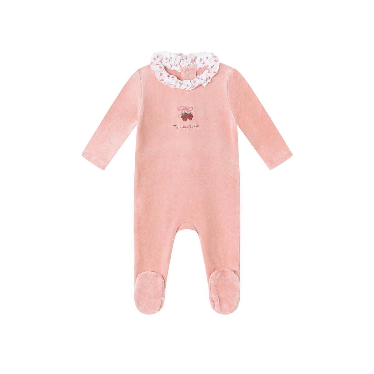 Mini Label Floral Collared Velour Footie
