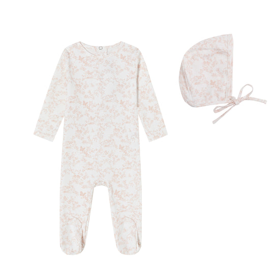Mini Label Toile Butterfly/Bird Footie and Bonnet