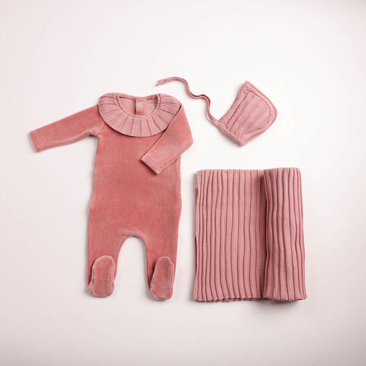 Bee & Dee Pleated Knit Footie/Bonnet - Full Set