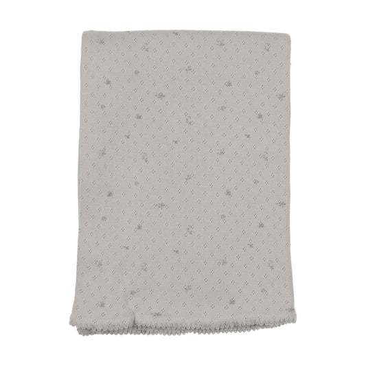 Bee & Dee Pointelle Flowers Dusty Blue Blanket