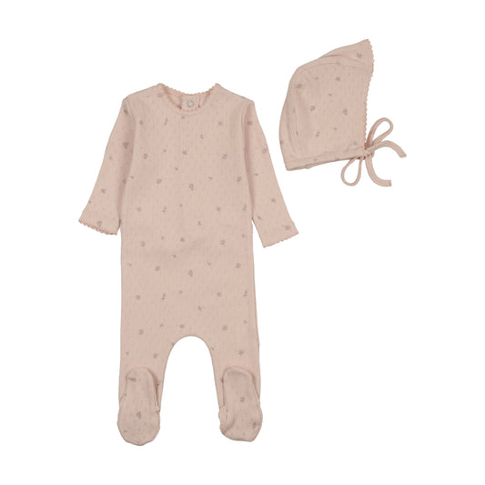 Bee & Dee Pointelle Flowers Footie/Bonnet