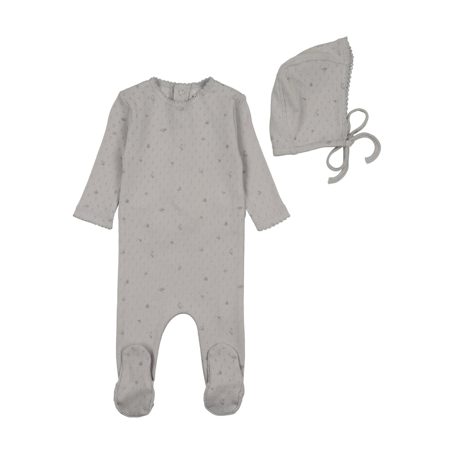 Bee & Dee Pointelle Flowers Footie/Bonnet