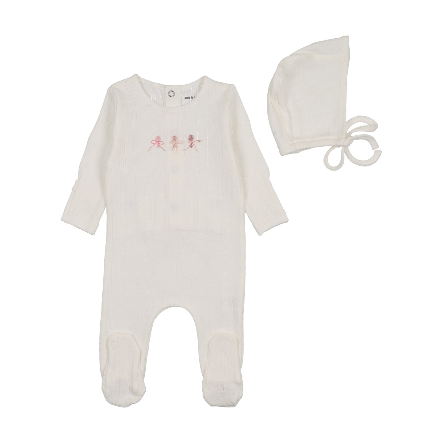 Bee & Dee Rattles Pointelle Footie/Bonnet