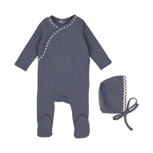Ric Rac Boys Footie and Hat- White on Blue