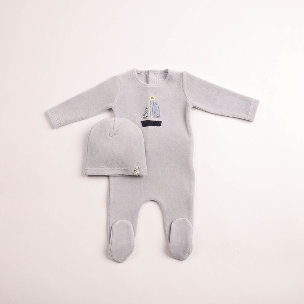 Bee & Dee Sail Away Velour Footie/Beanie