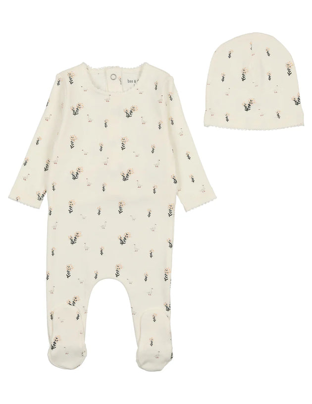 Bee & Dee - Swan Print Footie + Beanie