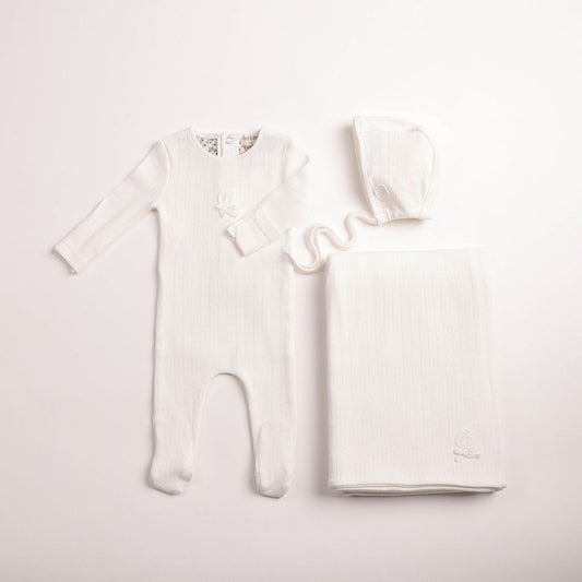 Bee & Dee Sweet Classic Pointelle Footie/Beanie - Full Set